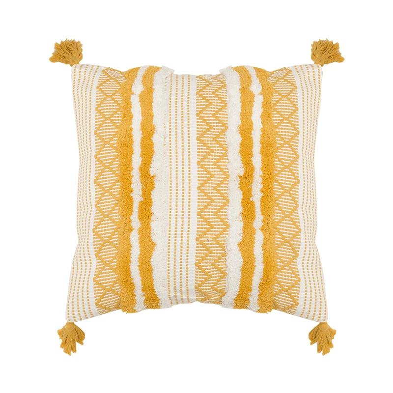 Boho Tufted Cushion Cover in Blue Yellow and Black - Image 18