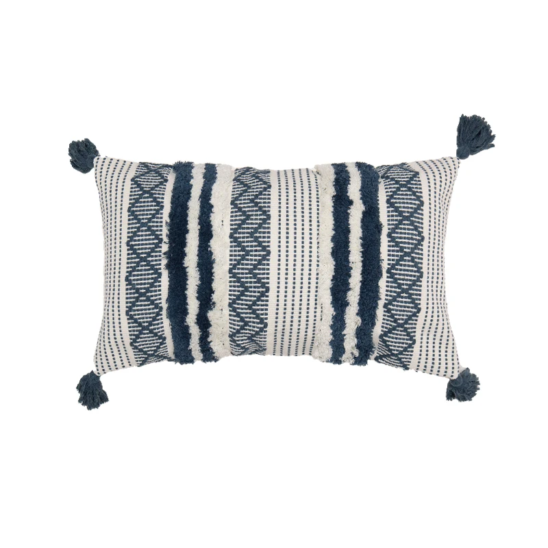 Boho Tufted Cushion Cover in Blue Yellow and Black - Image 10