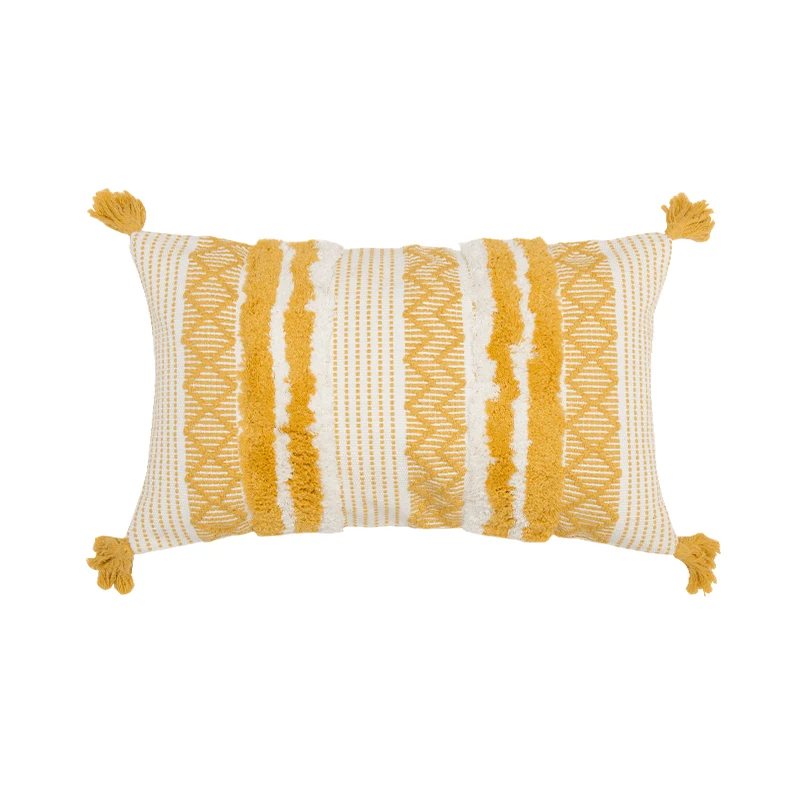 Boho Tufted Cushion Cover in Blue Yellow and Black - Image 17