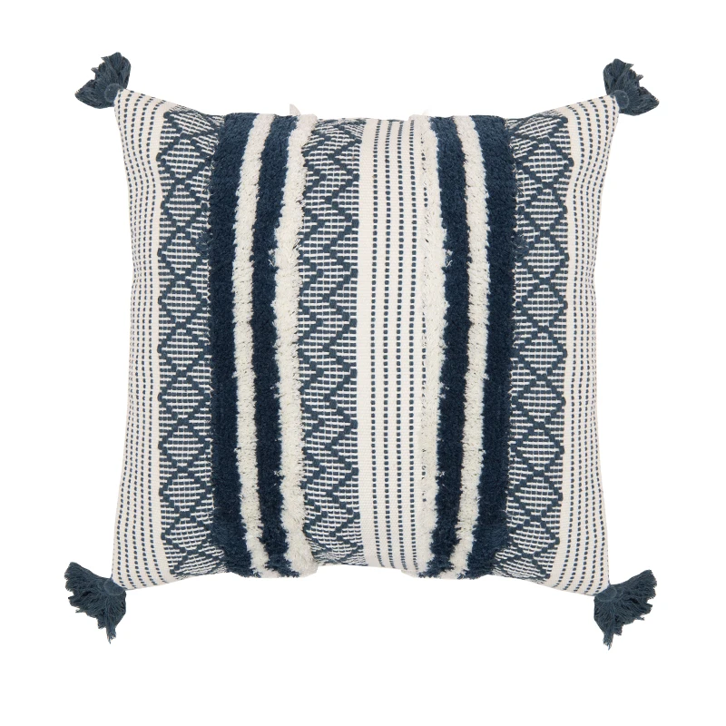 Boho Tufted Cushion Cover in Blue Yellow and Black - Image 9