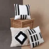 Geometric Black and White Tufted Cushion Cover