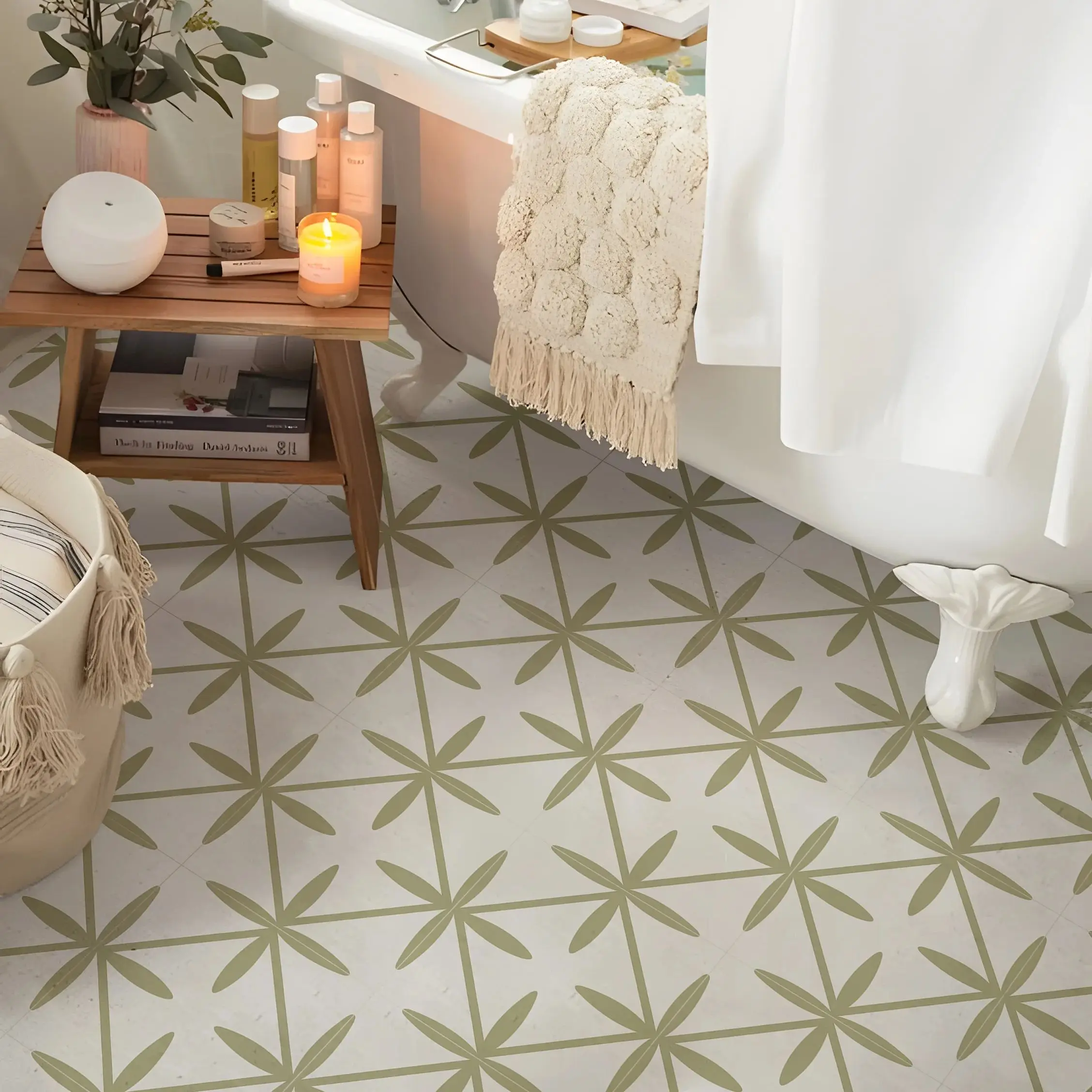 Midcentury Modern Sage Peel and Stick Vinyl Floor Tiles - Image 3