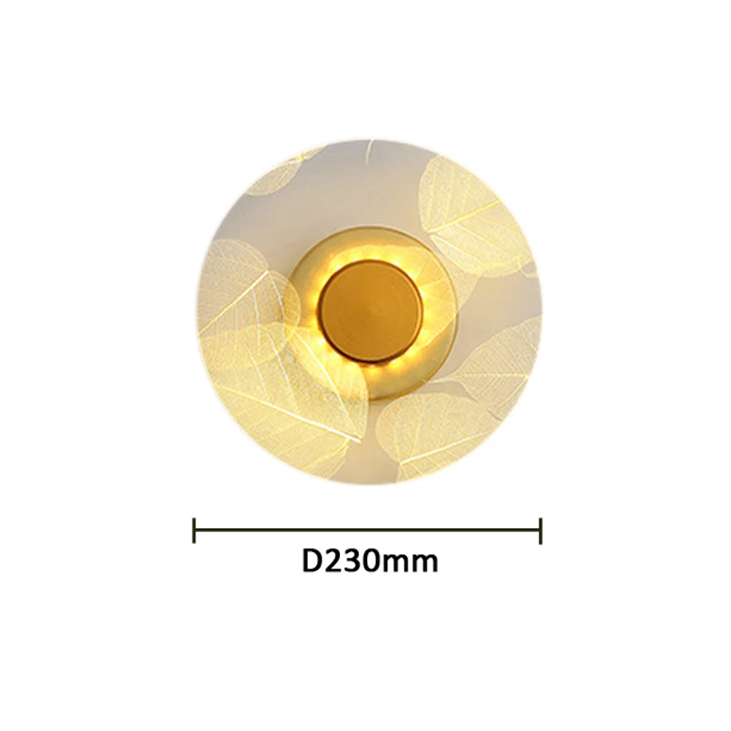 Circular Acrylic Wall Sconce with Golden Leaf Decoration - Image 7
