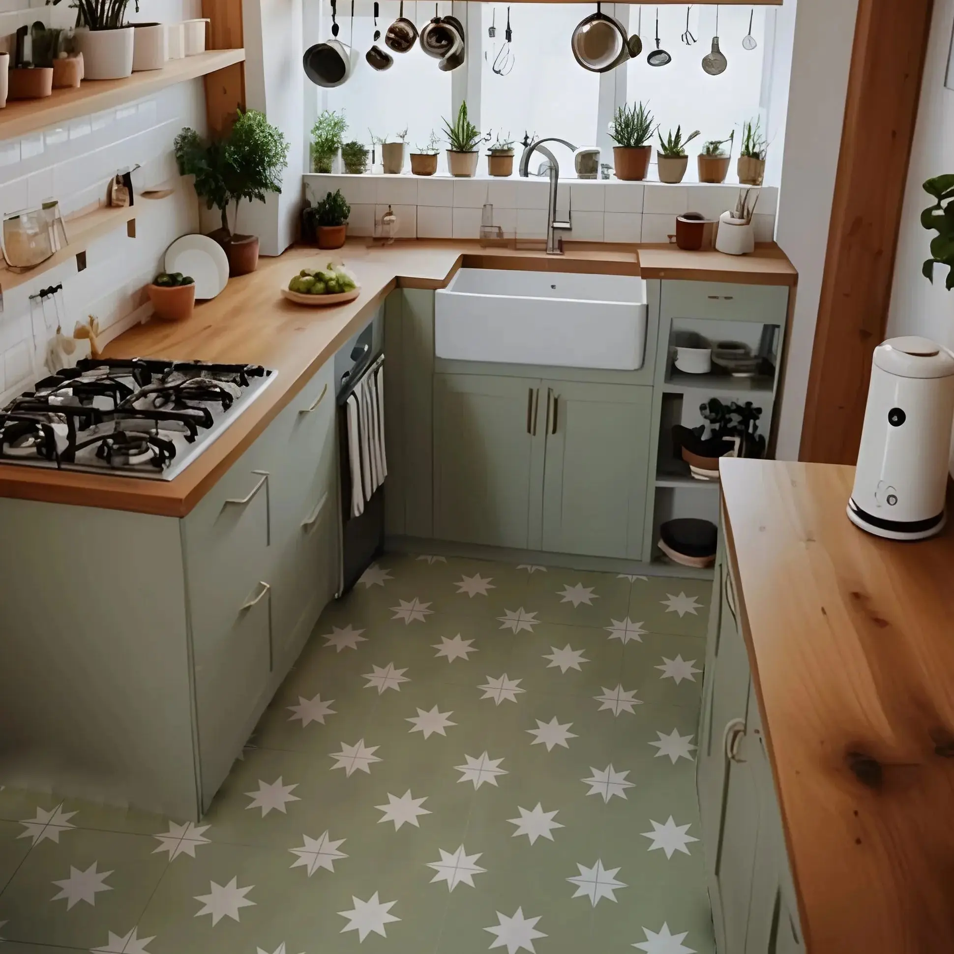 Midcentury Modern Sage Peel and Stick Vinyl Floor Tiles - Image 4