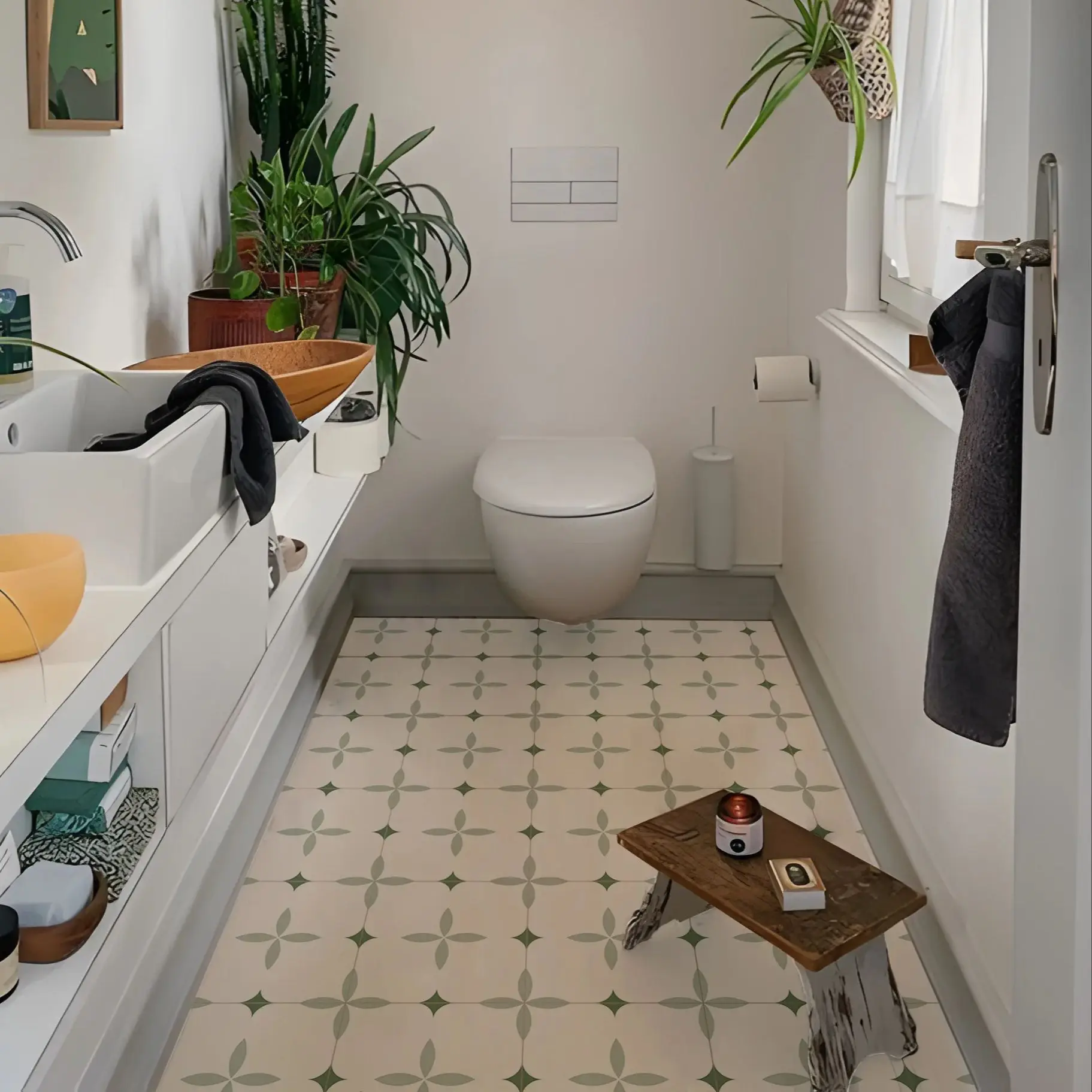 Midcentury Modern Sage Peel and Stick Vinyl Floor Tiles - Image 5