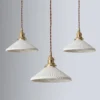 White Ceramic Brass Pendant Light - Nordic Japanese Style Hanging Lamp