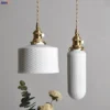 Nordic White Ceramic LED Pendant Light with Knob Switch for Modern Spaces