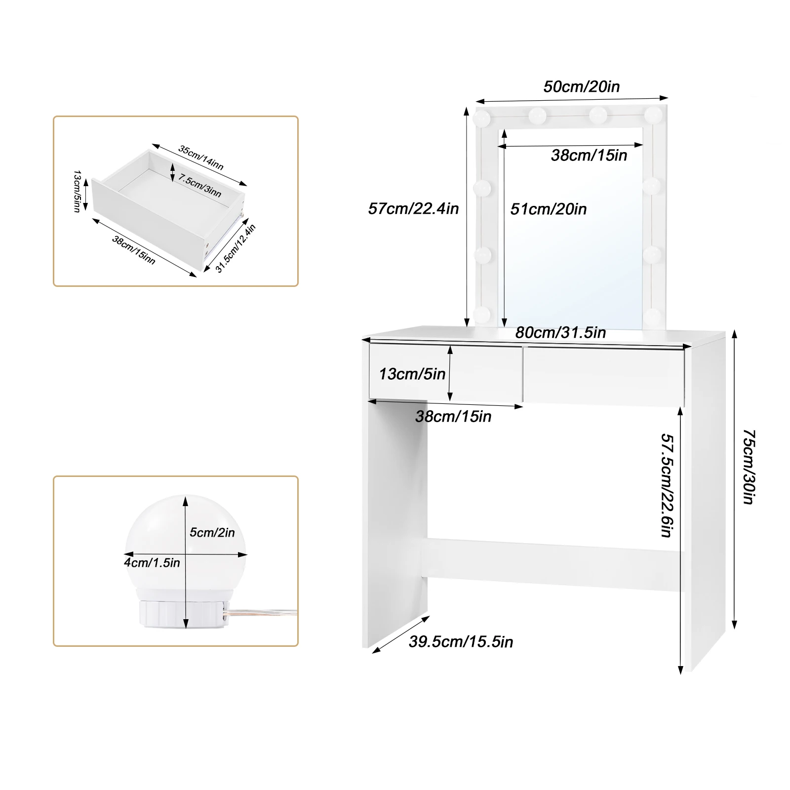 Vanity Dressing Table with Adjustable Lighting and Large Mirror - Image 6