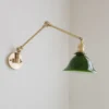 Copper Wall Lamp with Green White Lampshade and Swing Arm