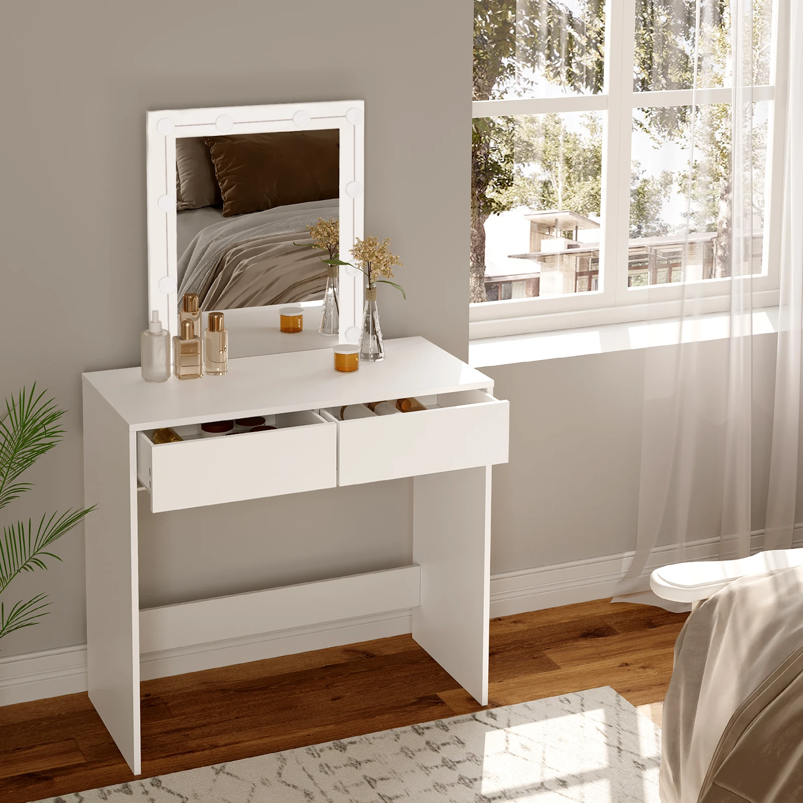 Vanity Dressing Table with Adjustable Lighting and Large Mirror - Image 2