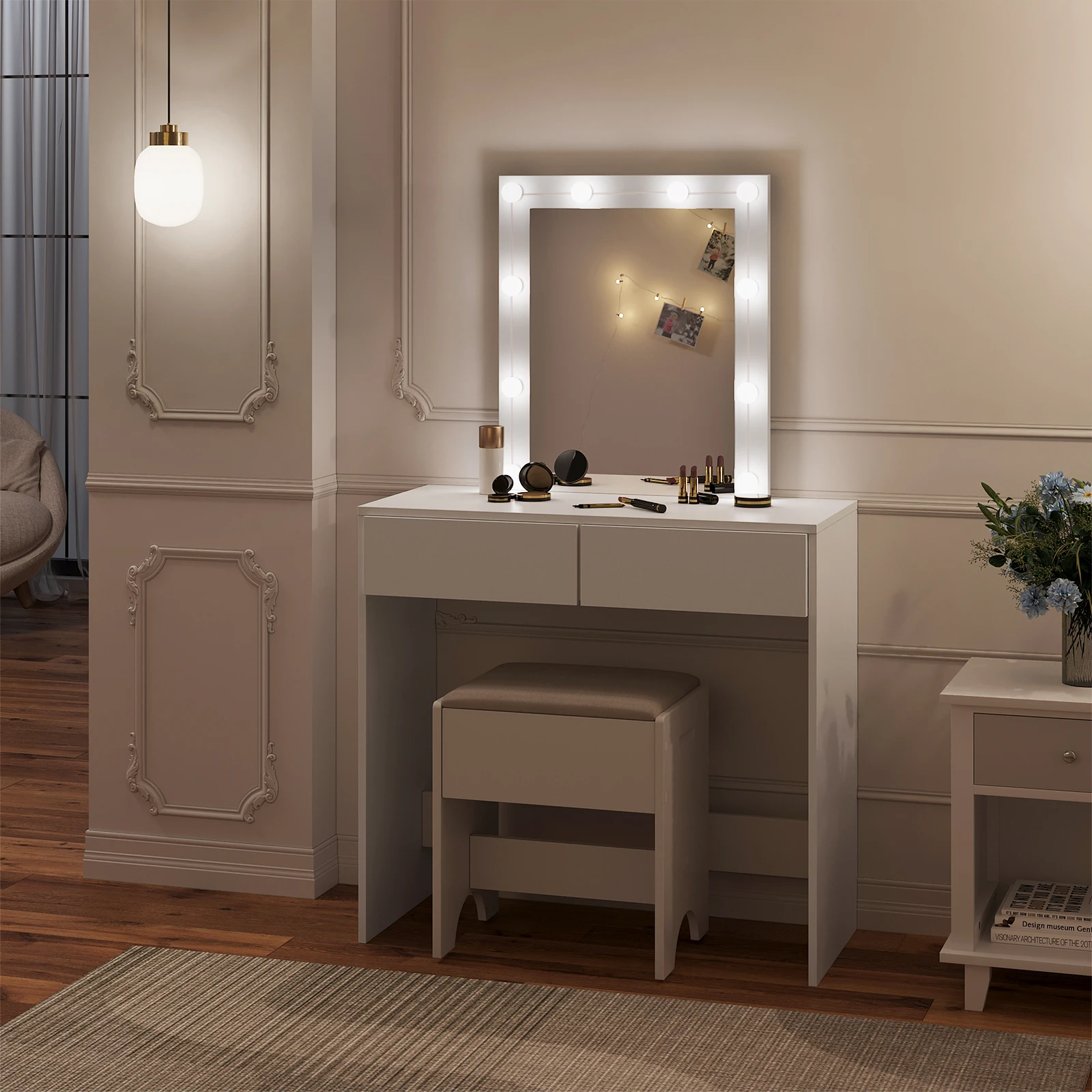 Vanity Dressing Table with Adjustable Lighting and Large Mirror - Image 5