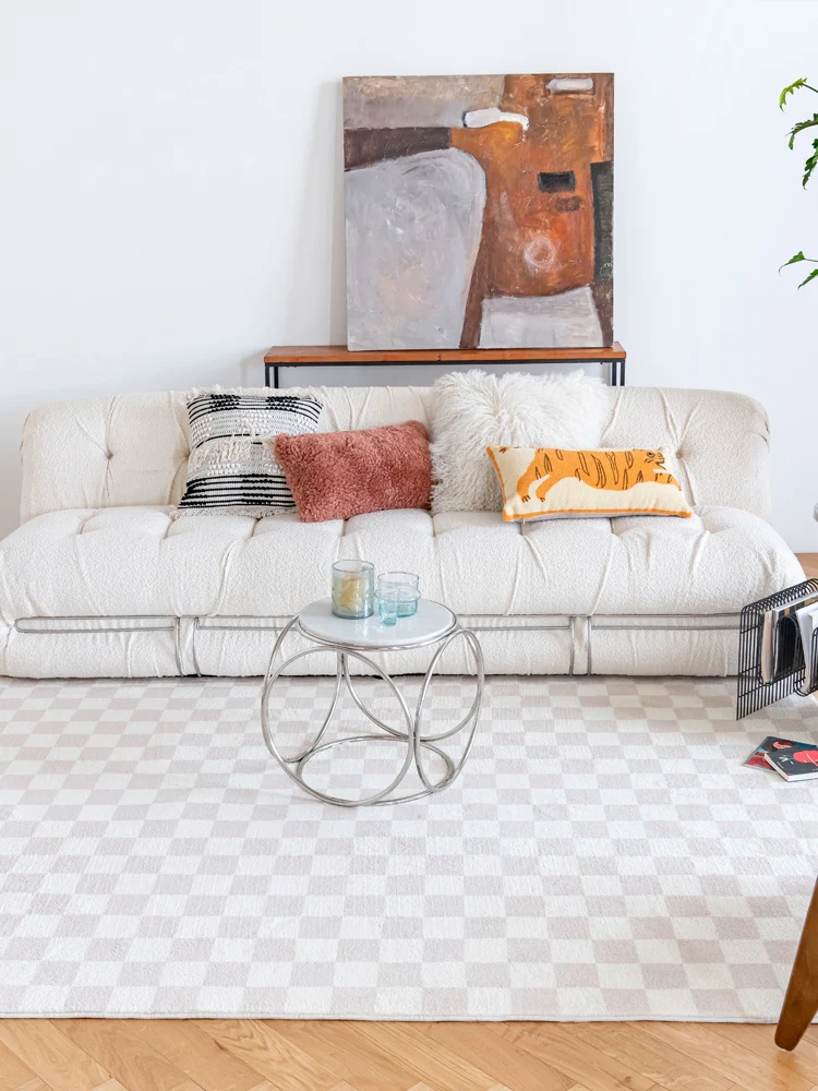 Retro Checkerboard Pashmina Thickened Area Rug - Image 2